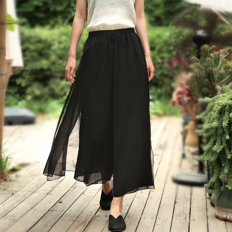 雪纺韩版阔腿裤女夏季凉爽薄纱八分裤子高腰垂感休闲裤