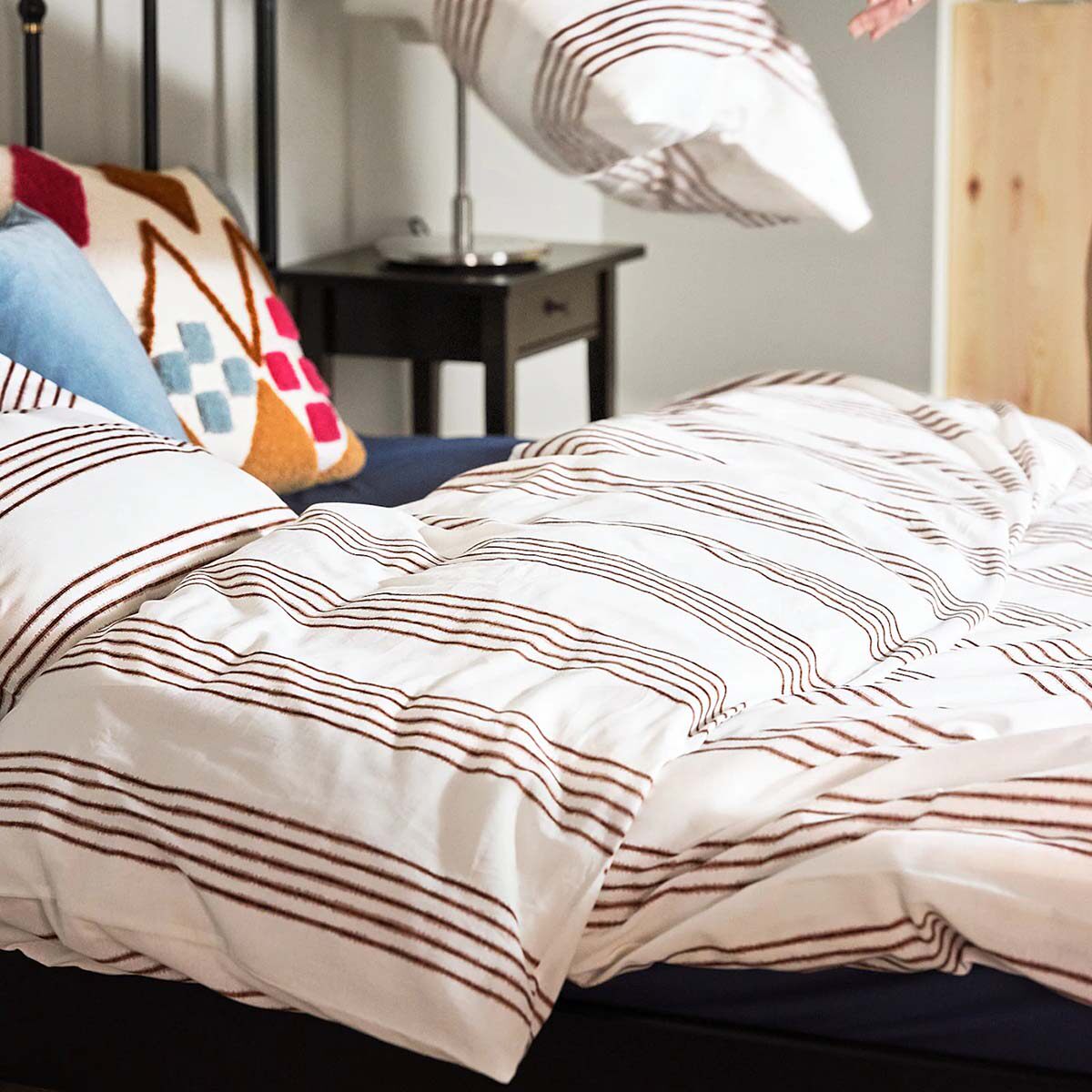 宜家单被罩冬季床上用品被罩纯棉温馨条纹田园枕套被套