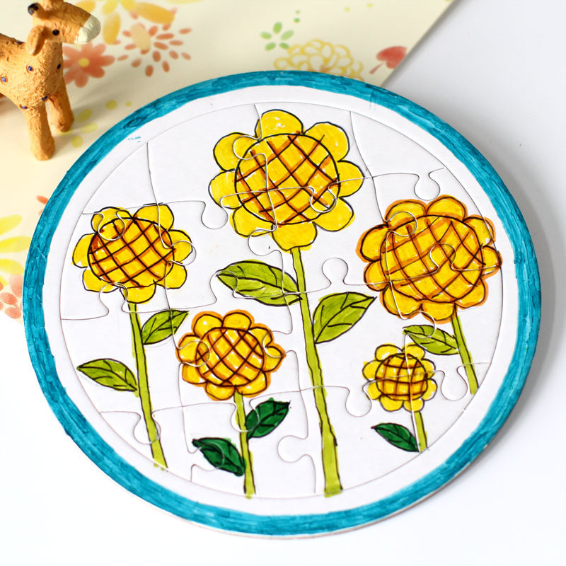 白模填色拼图空白纸质拼板儿童diy益智涂色拼图