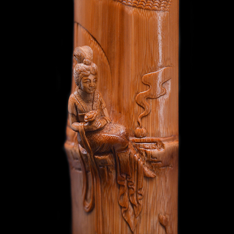 精品张念超本工雕刻仕女臂格摆件玉竹文玩竹雕竹编