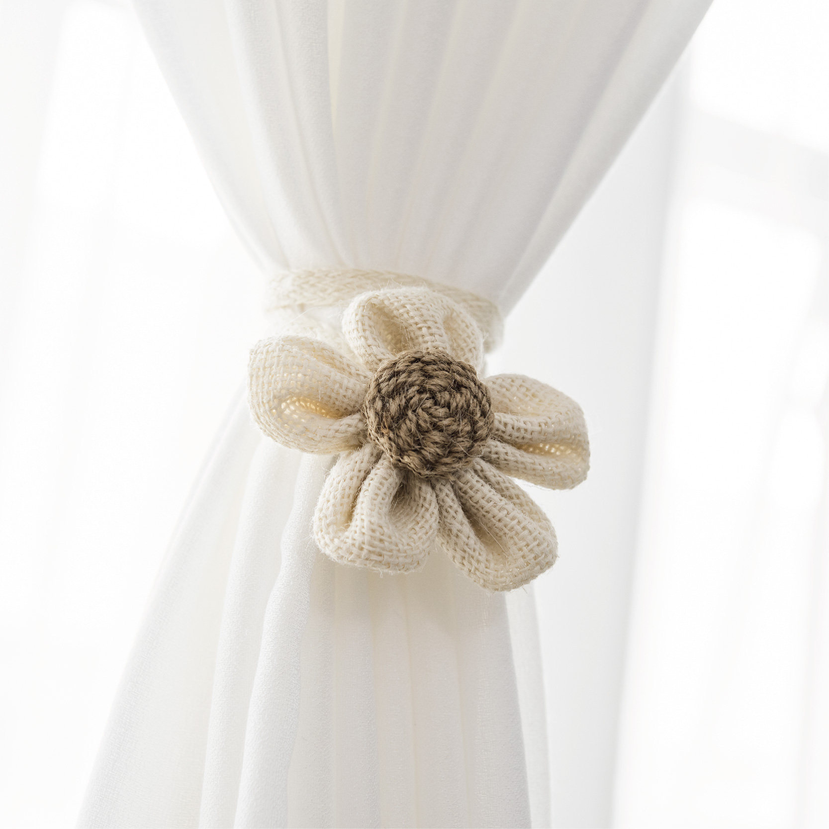 窗帘花朵绑绳一对收纳配件编织田园亚麻可爱窗帘绑带