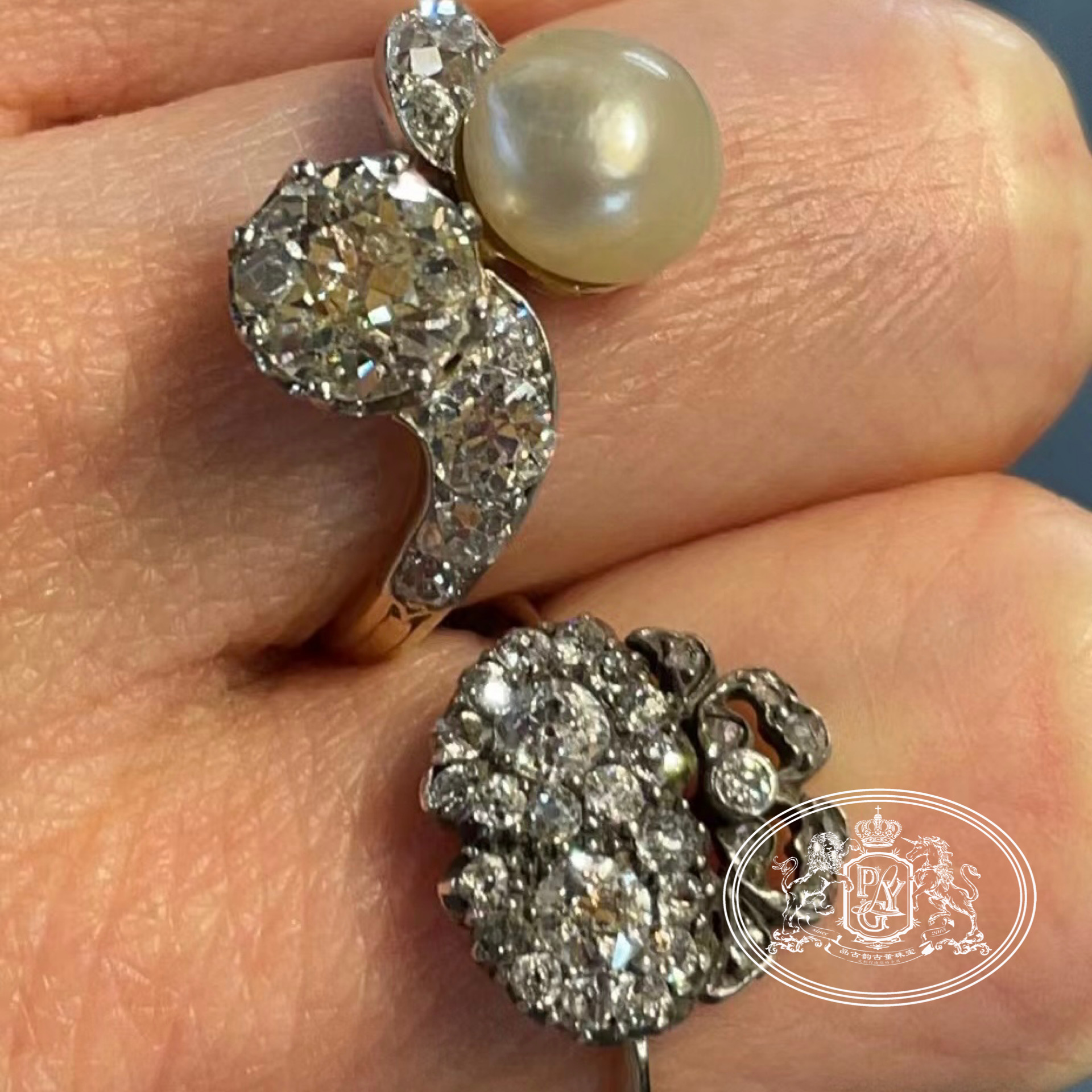 西洋古董珠宝欧洲回流饰品老切钻石野生珍珠手饰