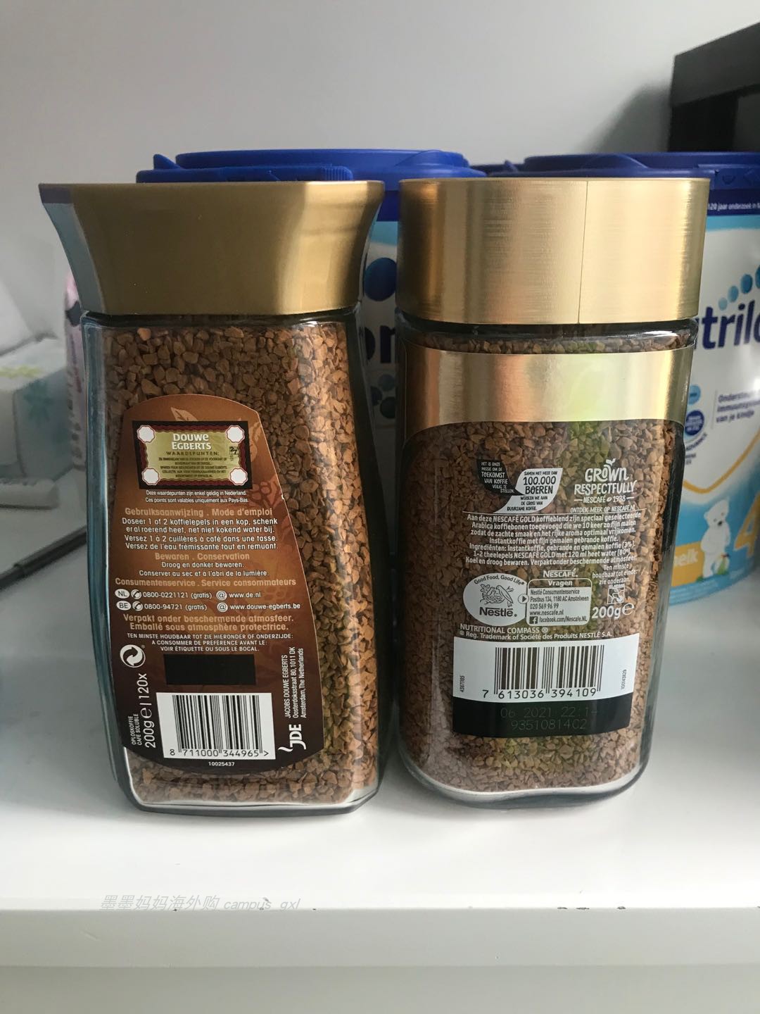 荷兰douweegberts速溶金装扁瓶200g速溶咖啡