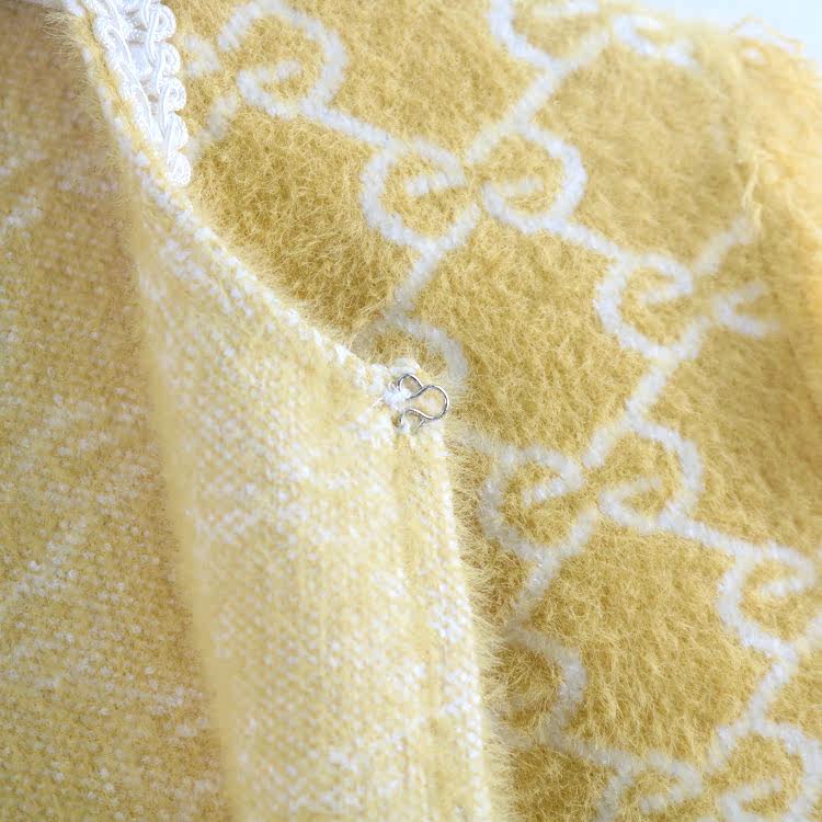 小香风单色柠檬黄安扣安扣针织衫小马马甲-09986毛针织衫