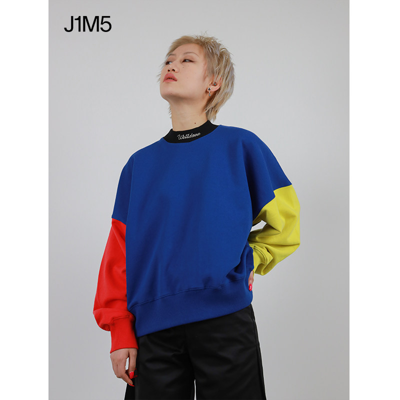 j1m5买手we11done21ps色块拼接卫衣女圆领撞色上衣卫衣