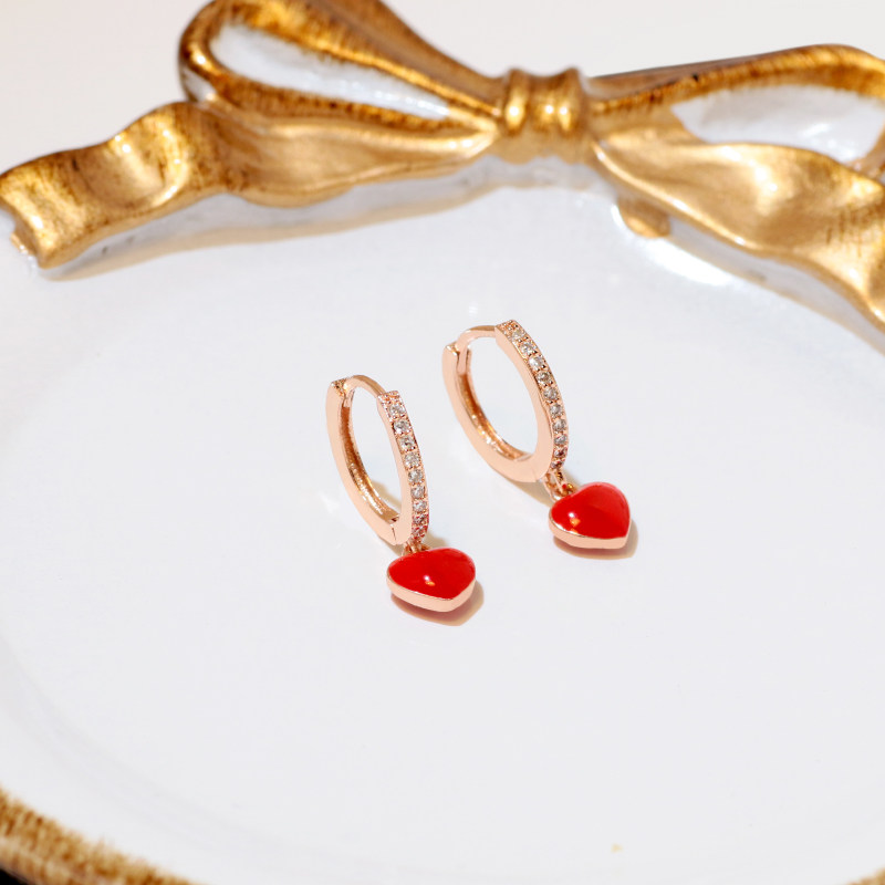 红色耳环2020年新款本命年耳圈女红桃耳坠气质玫瑰耳环