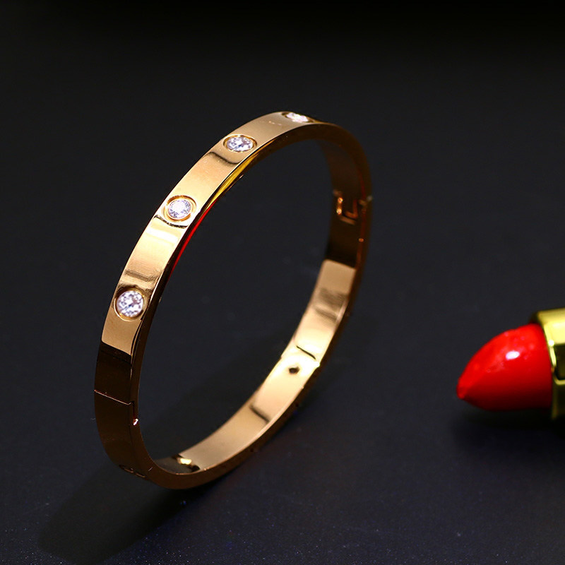 玫瑰金手镯轻奢小众设计感钛钢素圈精致网红爆款满钻2021年新款女