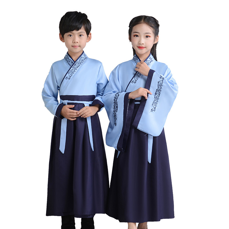 儿童古装汉服女童国学服装男童三字经弟子规开笔礼表演书童演出服