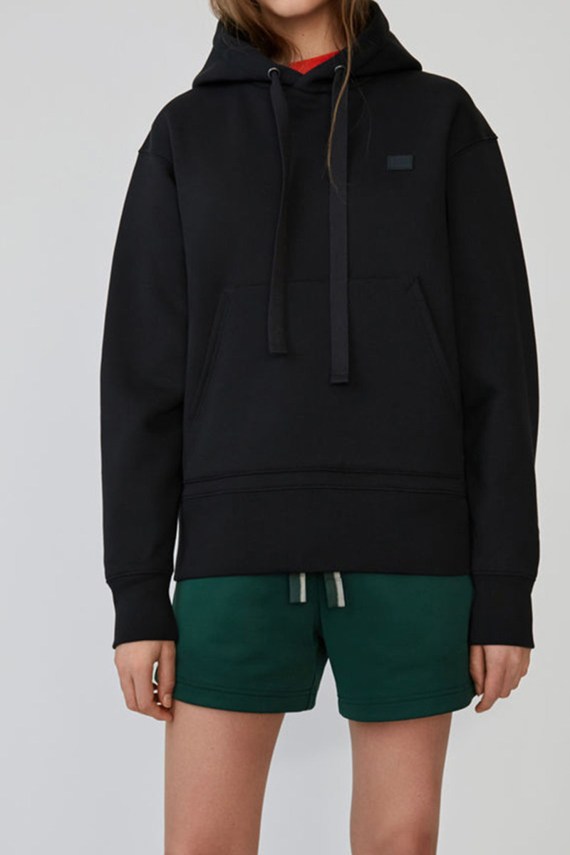 瑞典小众19秋冬新款纯色ac笑脸抽绳连帽帽衫卫衣女潮insoversize