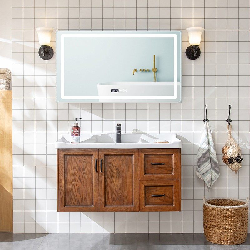 北组浴室柜欧合岩板实木挂墙式整体台体洗手台面池洗脸盆洗漱一柜