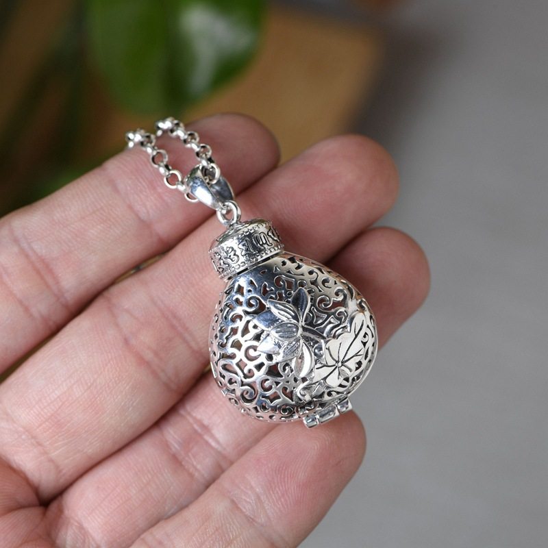 安纯银宝观音吊坠项坠s925银福莲花镂空女嘎项坠