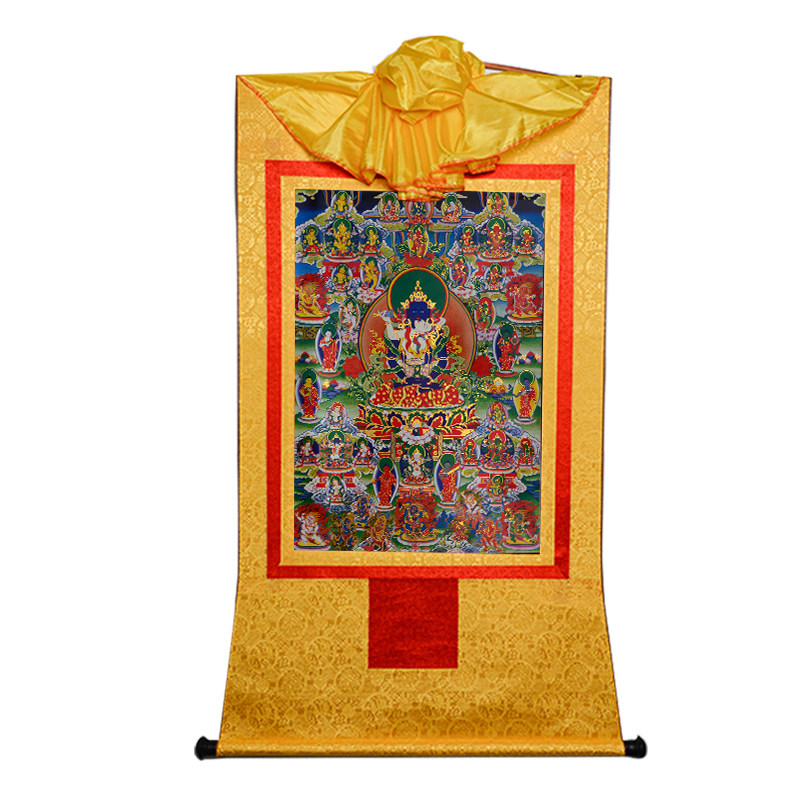 唐卡佛缘汇文文武百尊寂静西藏镀金烫金印刷现代装饰画