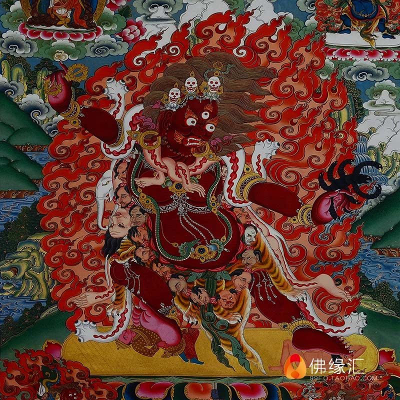 莲师唐卡愤怒尼泊尔棉布装裱矿物颜料忿怒佛像现代装饰画