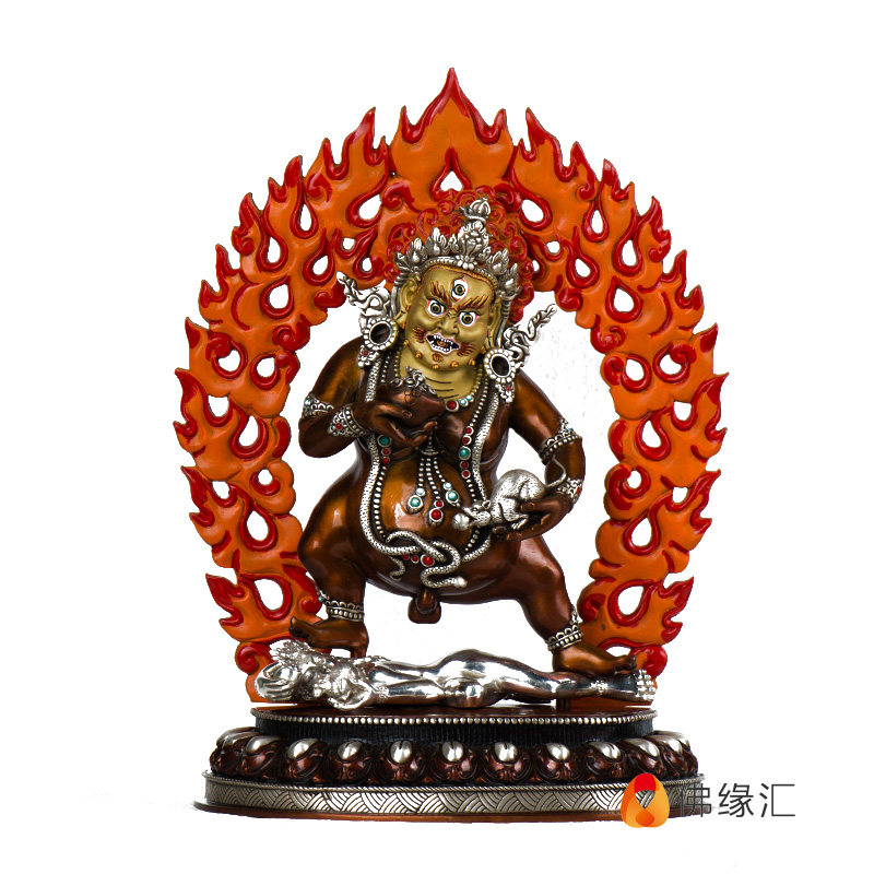 财神佛像佛缘汇黑藏传佛教密宗供奉10寸紫铜镀银摆件