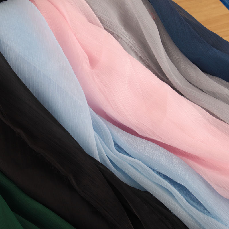 冰花阳离子闪光绉纱布料新款欧根纱银丝皱汉服海绵垫