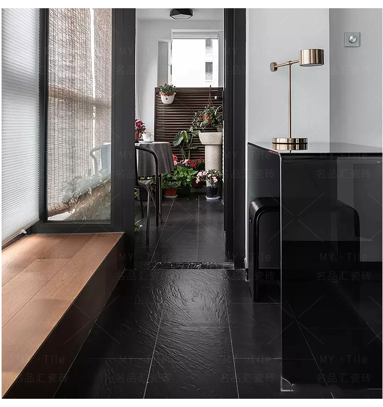 黑色瓷砖凹凸板岩通体地砖别墅庭院仿古砖哑光通体砖