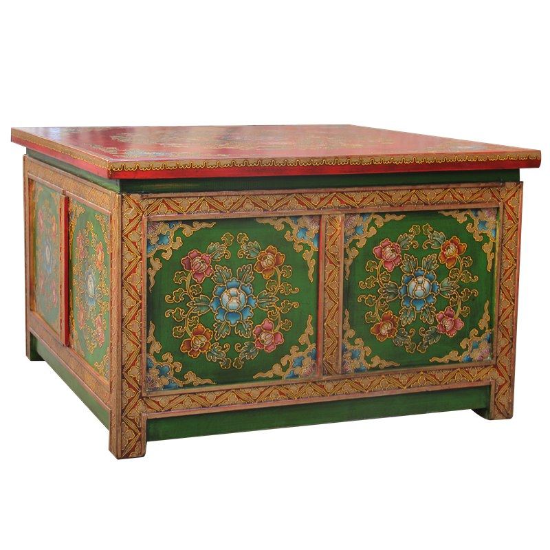 茶几茶桌大宅门实木新中式手绘彩绘手绘木质带门茶几藏式家具