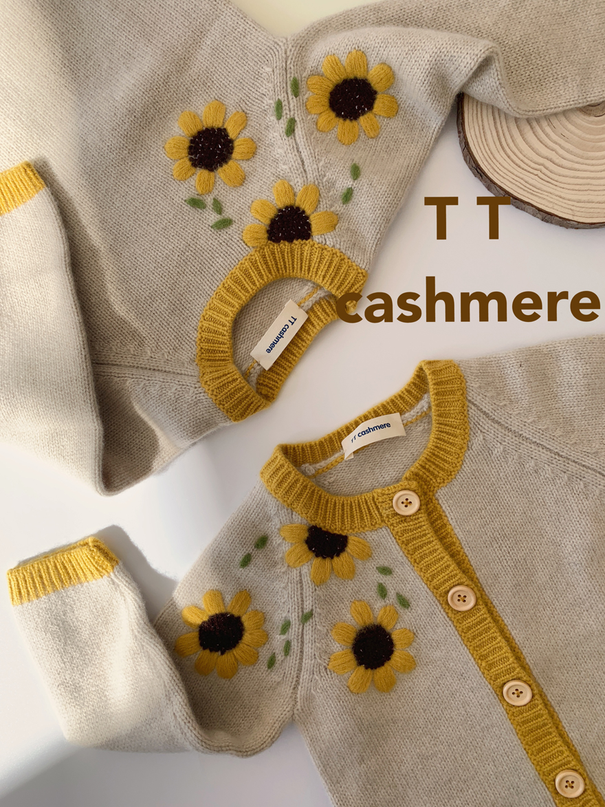 ttcashmere四股加厚儿童羊绒衫洋气清新女童手工绣太阳花宝宝毛衣