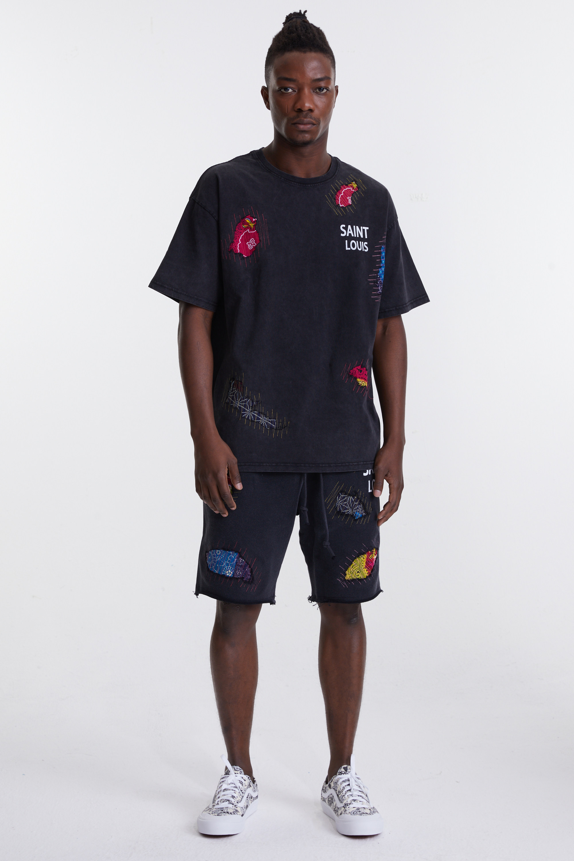 2ccmsssaintlouisbandanatee水洗拼彩彩色腰果补丁t恤