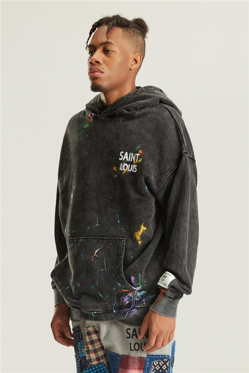 2ccmsaintlouis水洗闪粉泼墨做旧帽衫卫衣