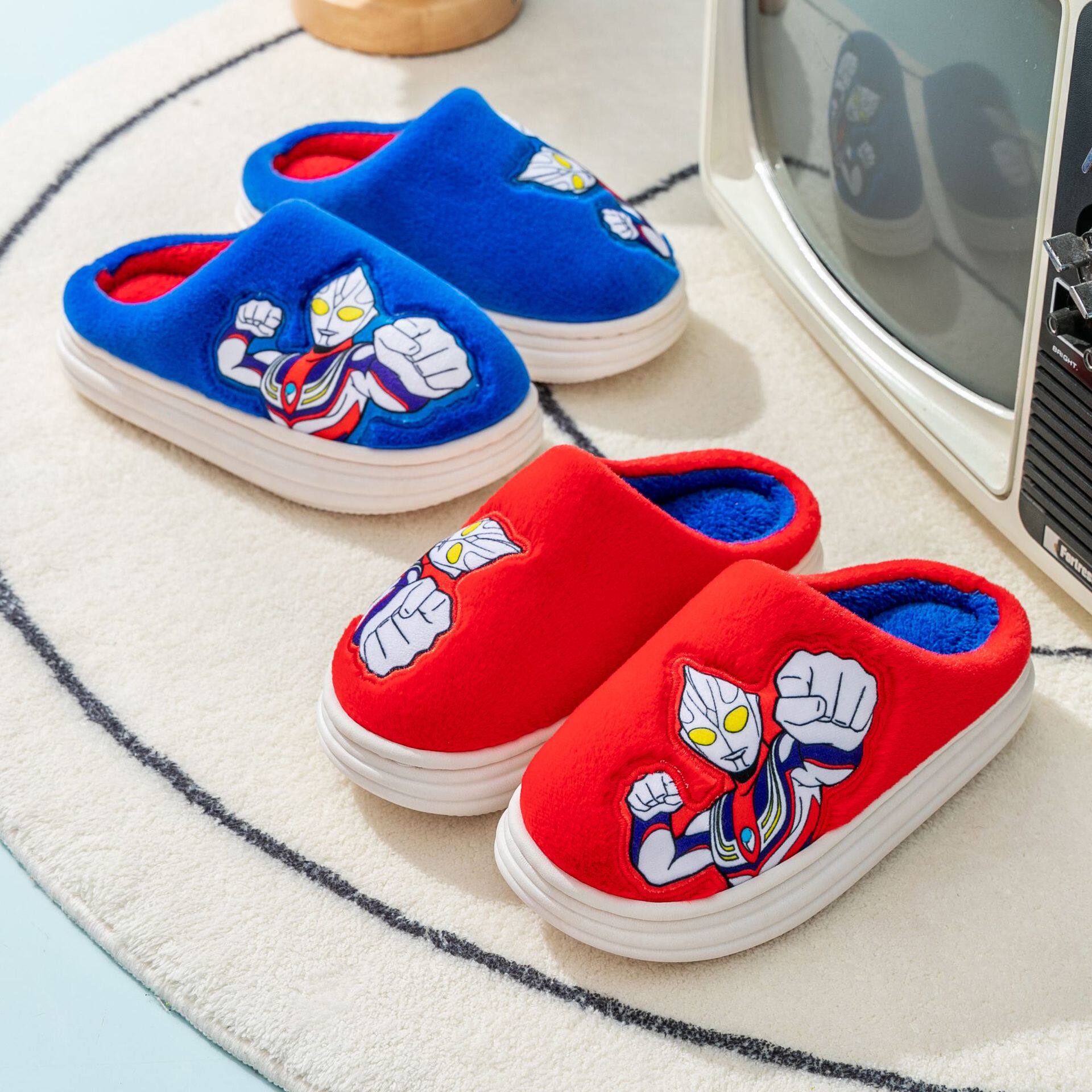 奥特曼拖鞋儿童男孩秋冬季2022新款保暖中大童软室内家居拖鞋