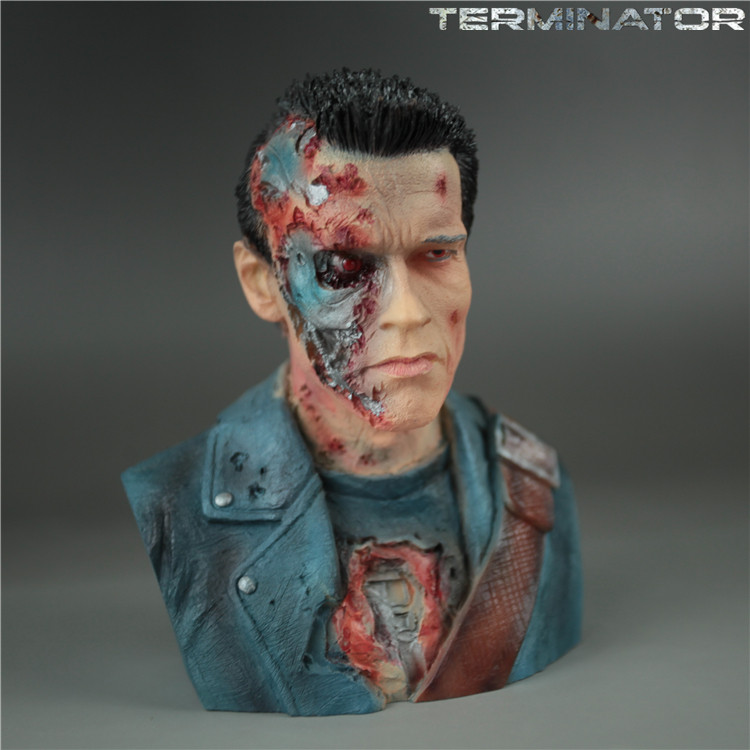 4魔鬼终结者阿诺德施瓦辛格t800战损模型胸像彩色摆件仿铜雕像