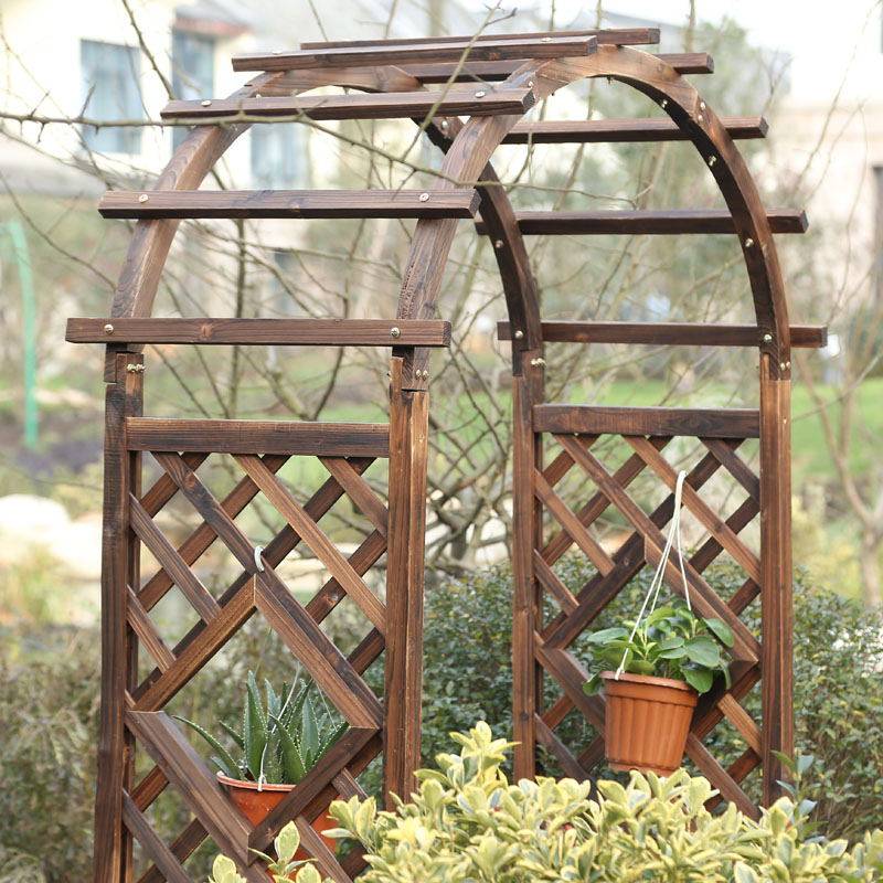 户外庭院碳化防腐实木拱门花园葡萄架半圆网格花架