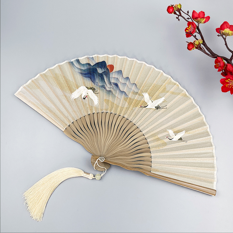 扇子古风折扇女中国风古典仙鹤汉服旗袍折叠扇子