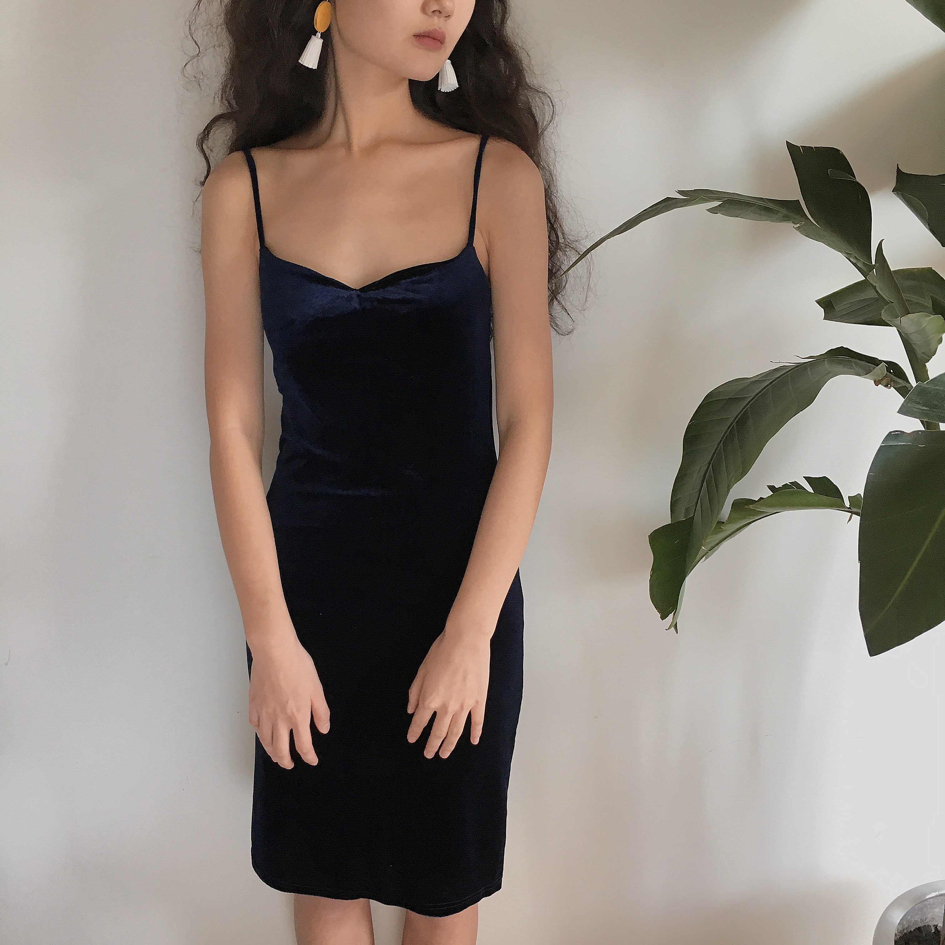 【包邮】wanwan复古性感包身丝绒天鹅绒吊带连衣裙