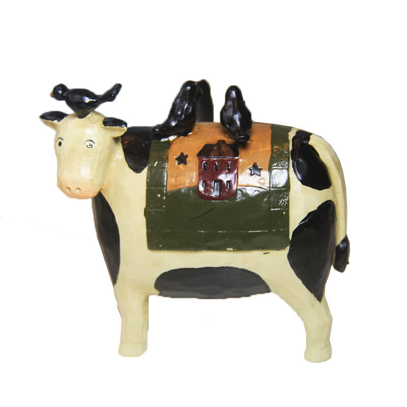 摆件欧式乡村田园复古树脂zakka奶牛工艺品礼物摆件