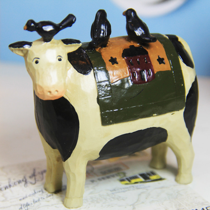 摆件欧式乡村田园复古树脂zakka奶牛工艺品礼物摆件