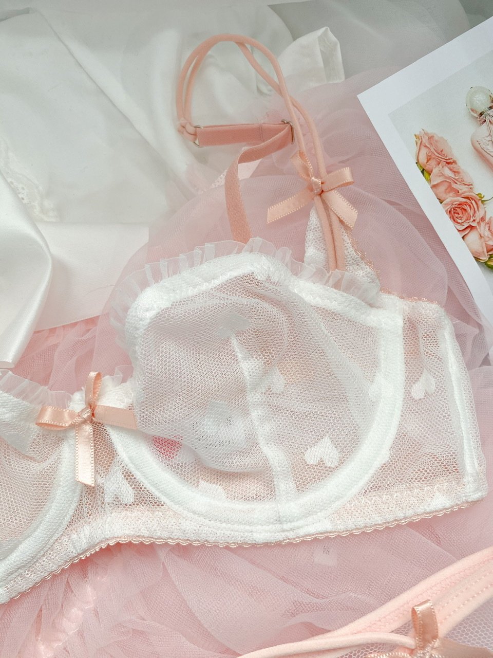 新品特惠甜美美少女文胸内衣内裤超薄网纱透明文胸套装