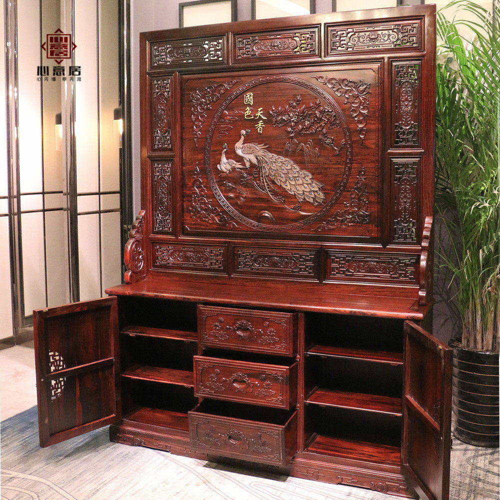 屏风门厅隔离玄幻隔断柜双面玄关客厅红木小户型入户中式实木雕花