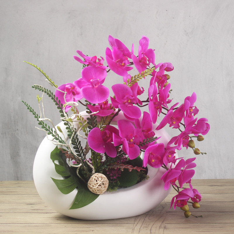 高品质pu手感高档仿真花蝴蝶兰盆栽套装假花摆件客厅装饰花卉摆设