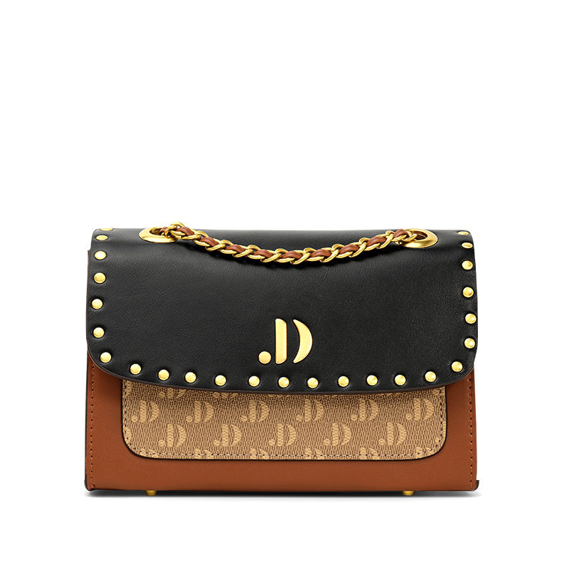 jane dance包简舞2022新款拼色链条小方包铆钉字母单肩真皮斜挎包