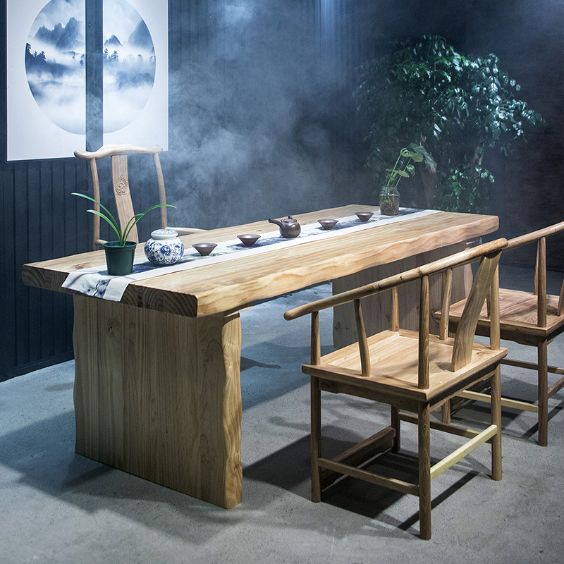 茶桌实木新中式茶艺中式大板1米原木禅意组合茶几