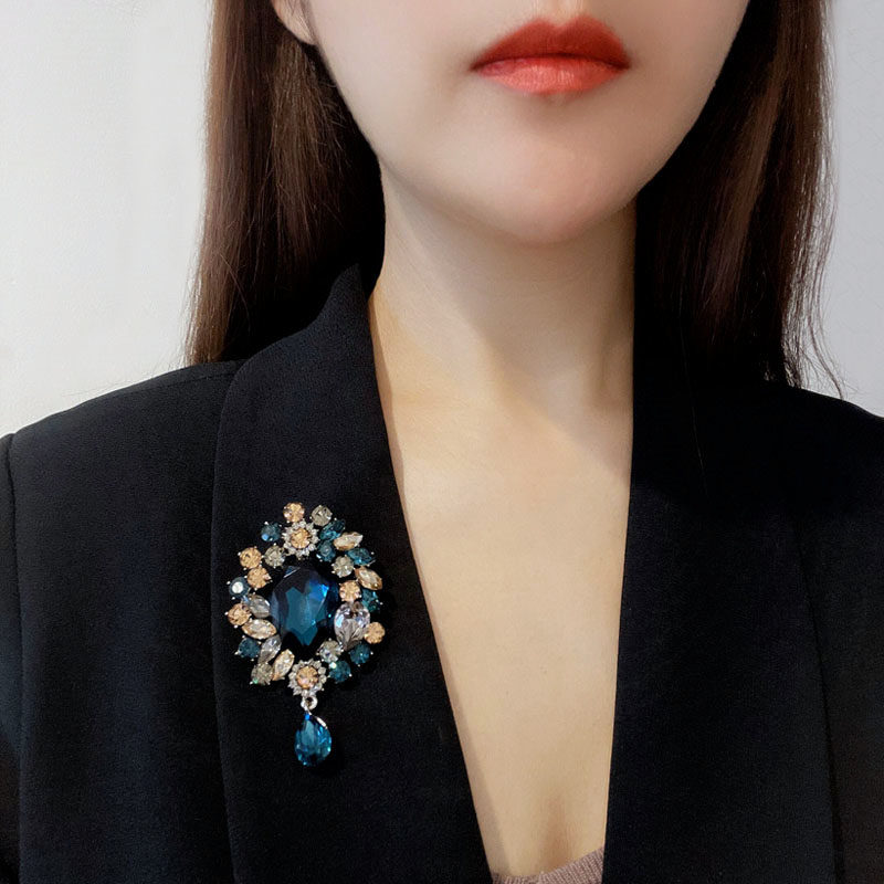 复古大气蓝色宝石高档胸针女款西服别针扣针胸针