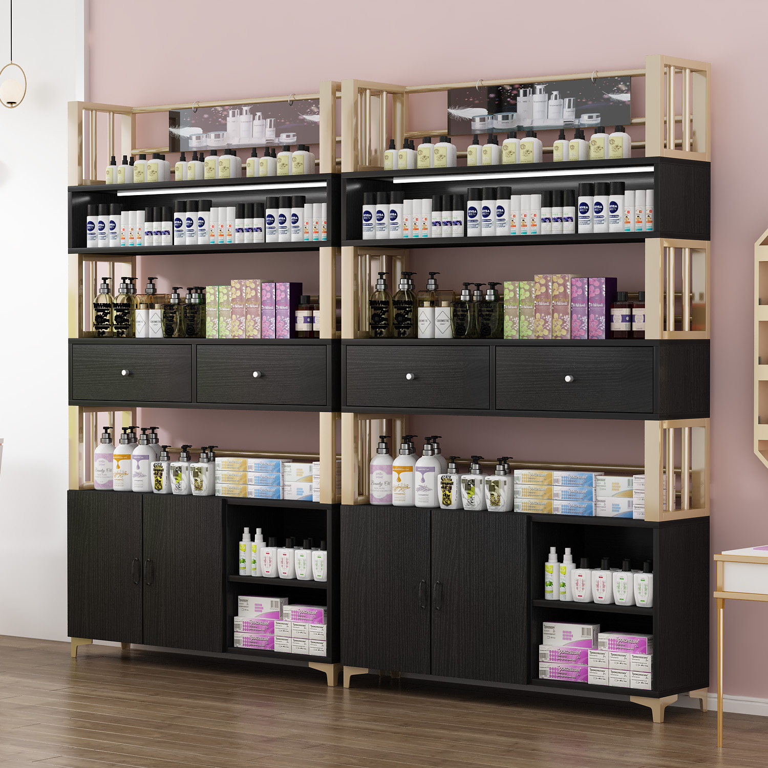化妆品展示架护肤品货架柜子美容院美甲理发店化妆品展柜