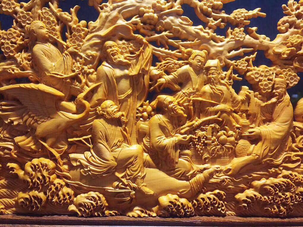 崖柏黄杨木杨木雕刻八仙过海神像摆件人物雕像创意木雕