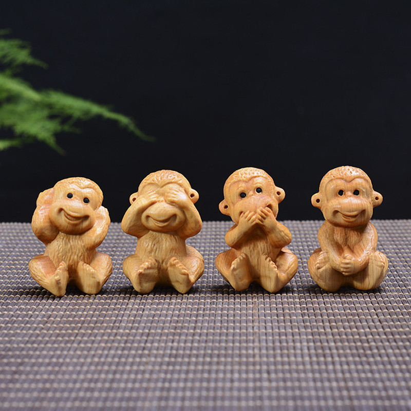 崖柏猴子生肖客厅装饰品家居装饰家居四不黄杨木摆件木雕