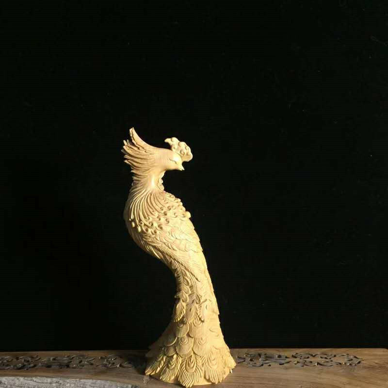 崖柏黄杨木雕凤凰摆件一对实木雕刻家居装饰工艺礼品木雕