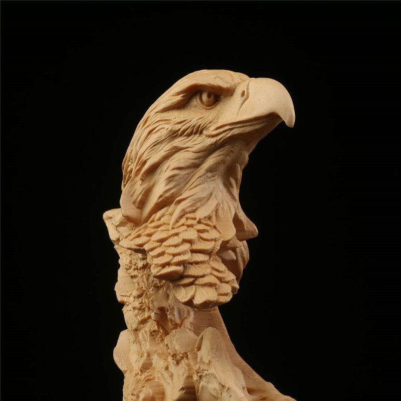 桧木雕刻老鹰摆件底座办公室家居装饰招财开业乔迁木雕