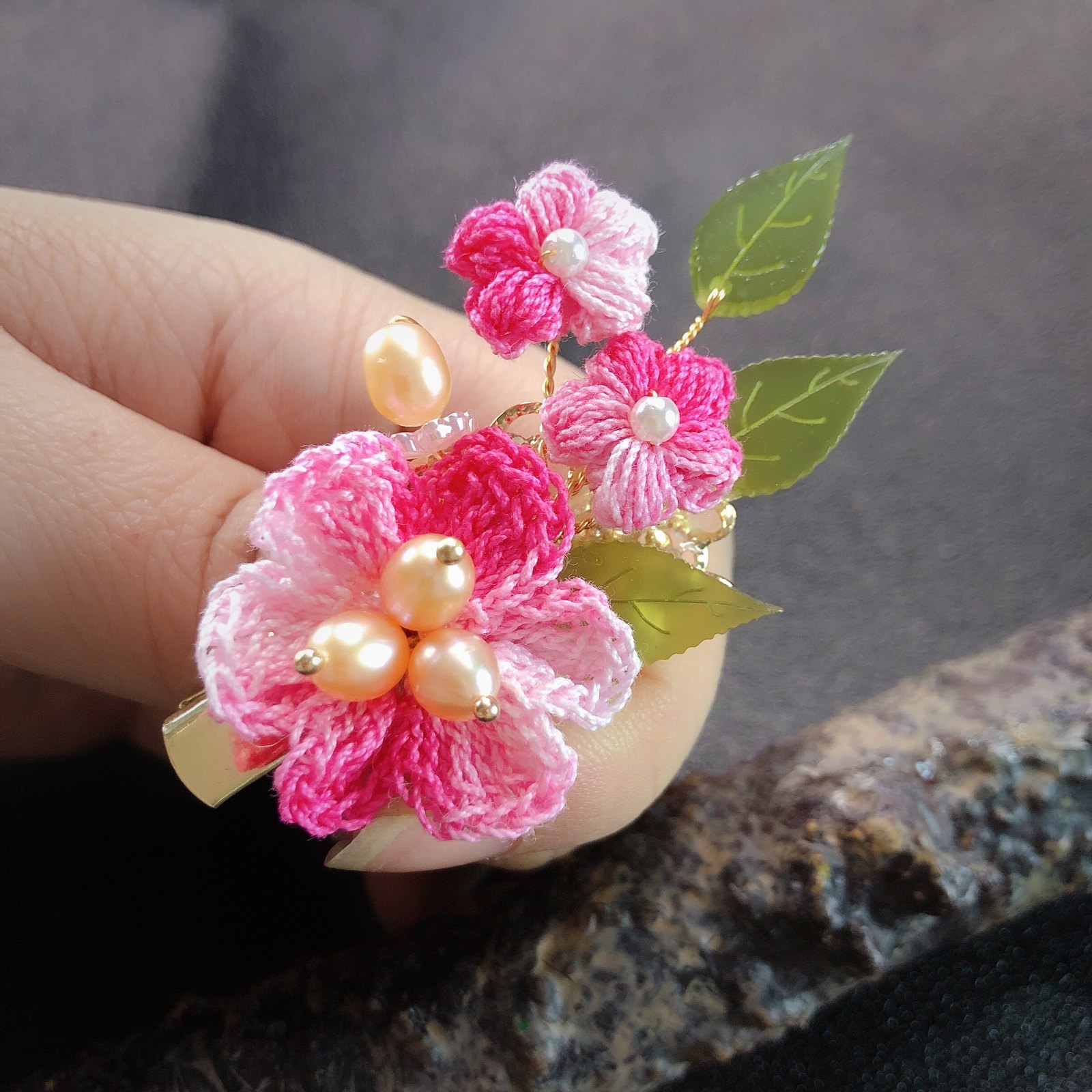 diy桃花春色古风汉服儿童发饰边夹珍珠琉璃流苏清新发夹少女复古