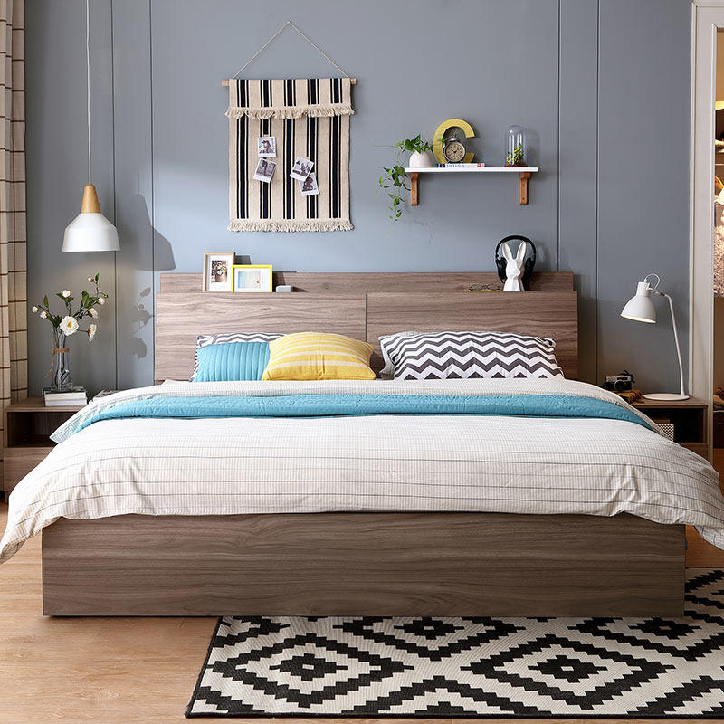 林氏木业板式双人床现代简约收纳落地卧室家具组合套装板式床