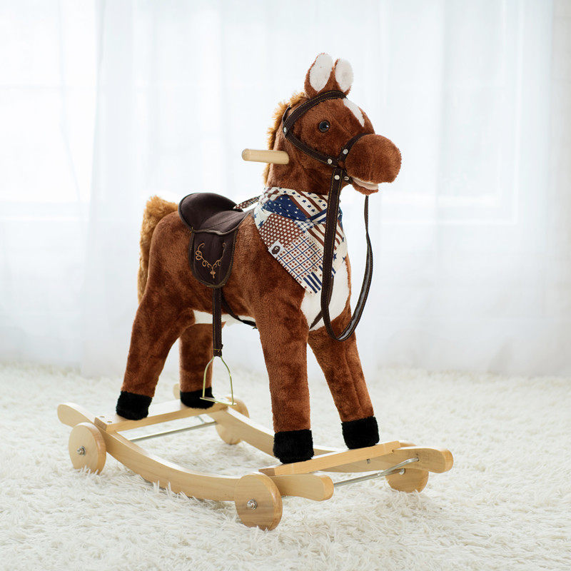 出口单不掉毛 30首儿歌摇马木马实木摇摇马宝宝小木马两用轮玩具