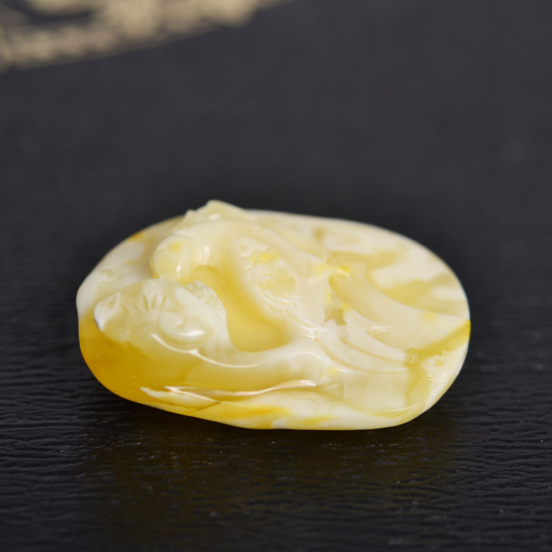 ecats天然白花蜜蜡自然氧化画眉鸟琥珀吊坠挂件颈饰