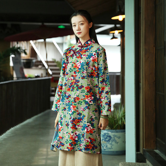 2020 Spring New Women's Dress Loose Retro Republic Style Long Dress Chinese Improved Cheongsam Cotton Linen Dress 2020 Spring New Women's Dress Loose Retro Republic Style Long Dress Chinese Improved Cheongsam Cotton Linen Dress