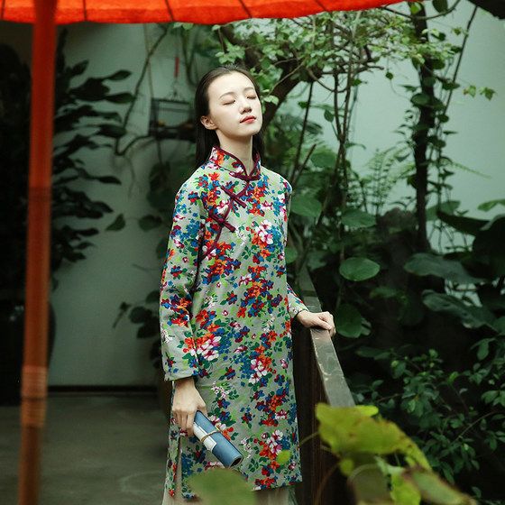 2020 Spring New Women's Dress Loose Retro Republic Style Long Dress Chinese Improved Cheongsam Cotton Linen Dress 2020 Spring New Women's Dress Loose Retro Republic Style Long Dress Chinese Improved Cheongsam Cotton Linen Dress
