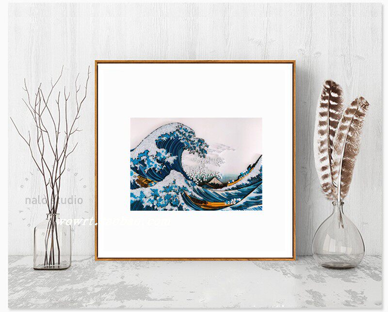 包邮海浪神奈川冲浪浪里浮世绘衍纸手工纸艺立体折纸