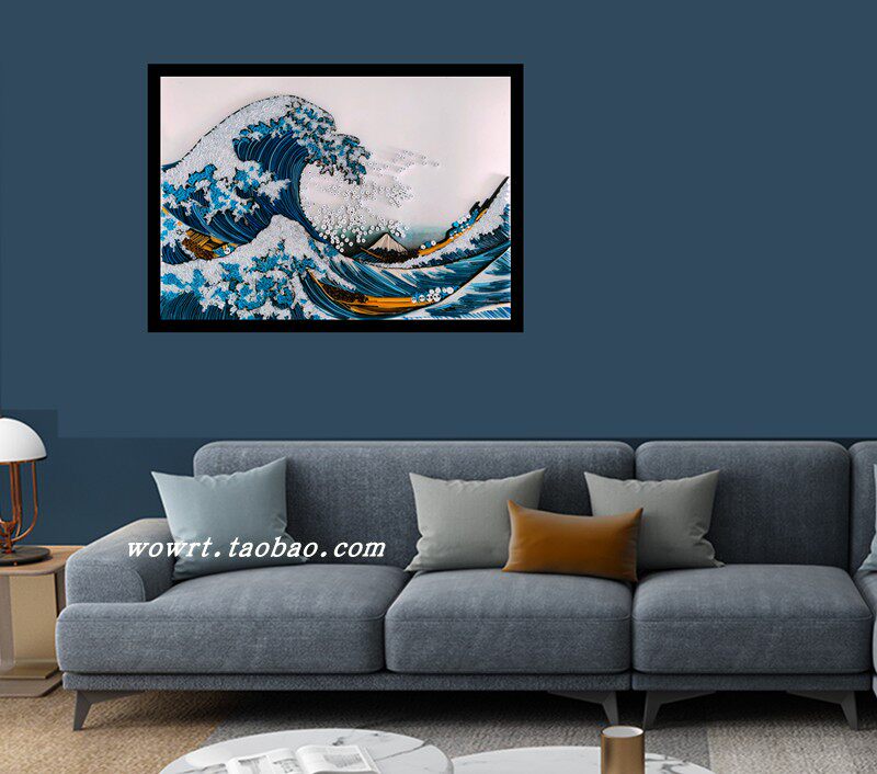 包邮海浪神奈川冲浪浪里浮世绘衍纸手工纸艺立体折纸